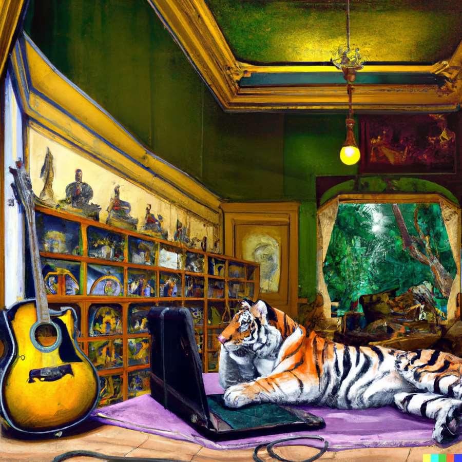 Tiger watsches video, AI Tiger Magazine illustration