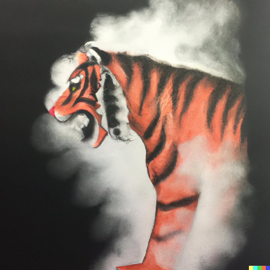 AI Tiger in smoke AI Tiger Magazine illustration