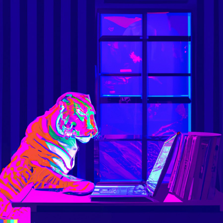 AI Tiger Magazine Ein Tiger mit einem Laptop